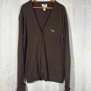 VTG Sears Cardigan Sweater 2X TALL Brown Dragon Applique V Neck Orlon Acrylic